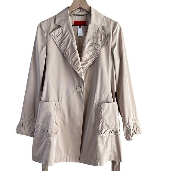 Les Copains Lightweight Neutral Belted Trench Coat Pleat Details in‎ Cream, M - Picture 6 of 13